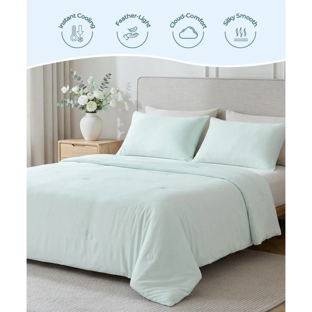 SOULFUL King Cooling Comforter Aqua Green Lightweight Summer Blanket Reversible